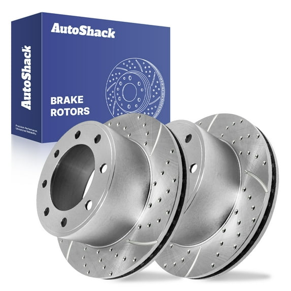 AutoShack Rear Brake Rotors for Ford, F-250 Super Duty 2005-2012, 4WD RWD V8 5.4L 6.0L 6.2L 6.4L 6.7L V10 6.8L - Silver Zinc Coated Drilled & Slotted - SilverShield Pro - 13.39" (340 mm), 8-Lug