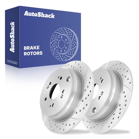 AutoShack Rear Brake Rotors for Honda & Acura, CR-V 2005-2016 RDX 2007-2018, AWD FWD 4WD L4 2.3L 2.4L V6 3.5L - Silver Zinc Coated Drilled & Slotted - SilverShield Pro - 11.99" (304.6 mm), 5-Lug