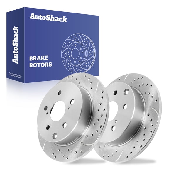 AutoShack Rear Brake Rotors for Toyota & Lexus, RAV4 2006-2018 HS250h 2010-2012, FWD AWD 4WD L4 2.4L 2.5L V6 3.5L - Silver Zinc Coated Drilled & Slotted - SilverShield Pro - 11.06" (281 mm), 5-Lug