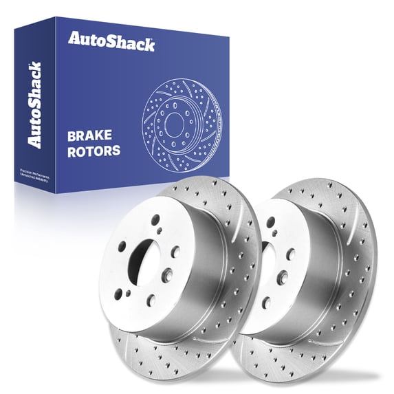 AutoShack Rear Solid Drilled & Slotted Silver Zinc Coated Brake Rotors 2-PC Set Replacement for 2007-2011 Toyota Camry 2007-2012 Lexus ES350 2008-2012 Toyota Avalon SilverShield Pro 11.05" (280.6 mm)