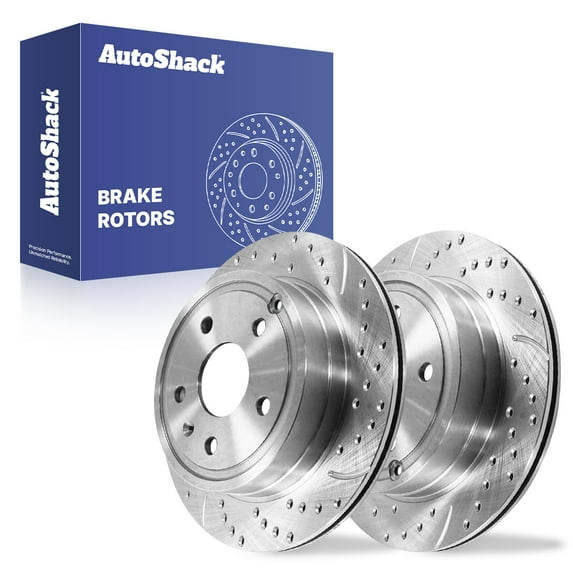 AutoShack Rear Vented Drilled & Slotted Silver Zinc Coated Brake Rotors 2-PC Set Replacement for 2010-2017 Chevrolet Equinox 2010-2017 GMC Terrain SilverShield Pro 11.93" (302.9 mm)