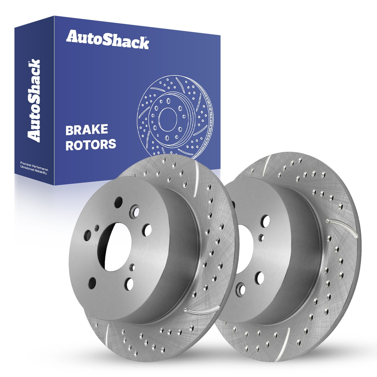 AutoShack Rear Brake Rotors for Toyota & Lexus, Camry 2012-2017 ES350 2013-2018, FWD L4 2.5L V6 3.5L - Silver Zinc Coated Drilled & Slotted - SilverShield Pro - 11.06" (281 mm), 5-Lug