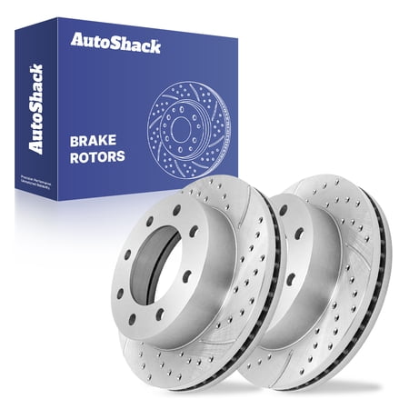 AutoShack Rear Brake Rotors for Chevrolet, Silverado 2500 HD 2001-2010, 4WD RWD V8 6.0L 6.6L 8.1L - Silver Zinc Coated Drilled & Slotted - SilverShield Pro - 12.99" (330 mm), 8-Lug