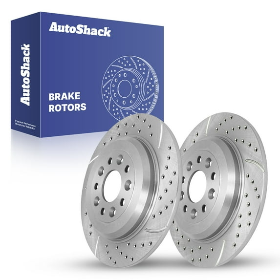 AutoShack Rear Brake Rotors for Ford, Explorer 2011-2019 Edge 2011-2014, AWD FWD L4 2.0L 2.3L V6 3.5L 3.7L - Silver Zinc Coated Drilled & Slotted - SilverShield Pro - 12.99" (330 mm), 5-Lug