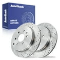 thumbnail image 1 of AutoShack Rear Vented Drilled & Slotted Silver Zinc Coated Brake Rotors 2-PC Set Replacement for 2007-2017 GMC Acadia 2009-2017 Chevrolet Traverse SilverShield Pro 13.03" (331 mm), 1 of 5