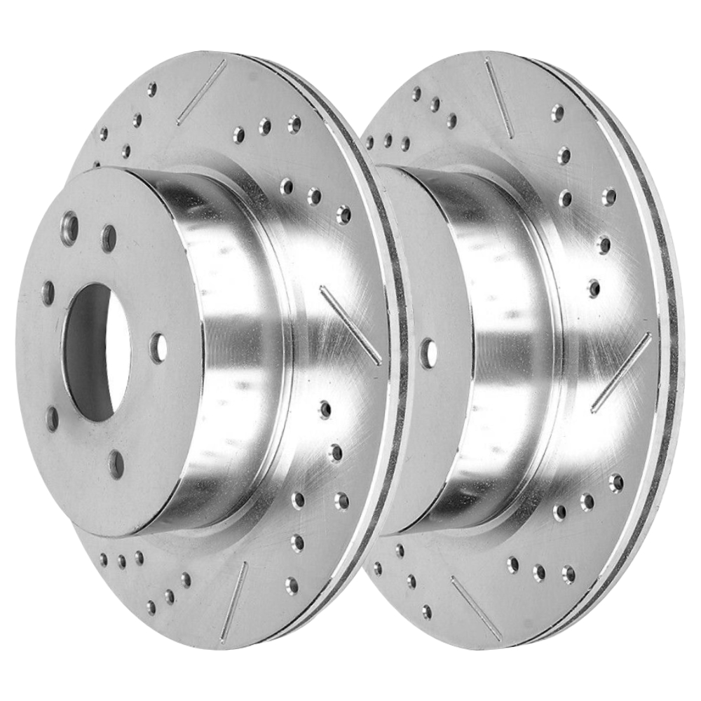 AutoShack Rear Drilled Slotted Brake Rotors Silver Pair of 2 Driver and