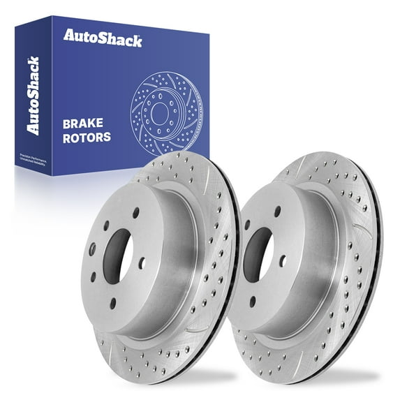 AutoShack Rear Vented Drilled & Slotted Silver Zinc Coated Brake Rotors 2-PC Set Replacement for 2008-2020 Nissan Rogue 2017-2022 Nissan Rogue Sport SilverShield Pro 11.49" (291.8 mm)