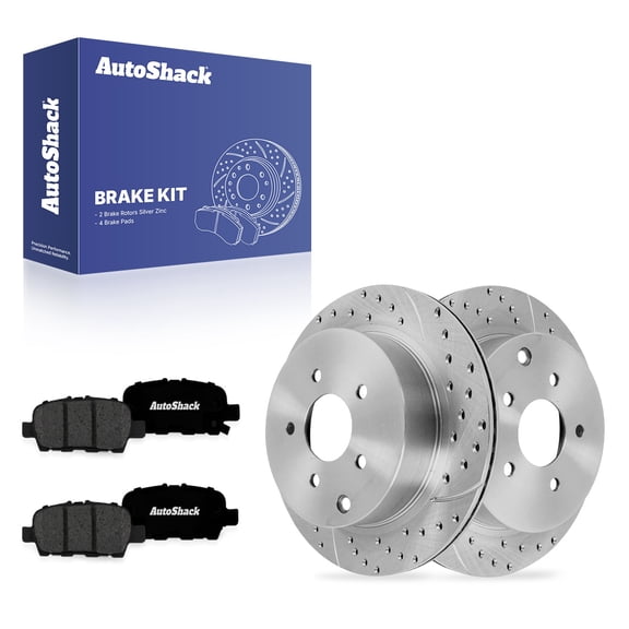 AutoShack Rear Brake Rotors & Premium Pads for INFINITI, FX35 2008-2010 Q60 2014, AWD RWD V6 3.5L 3.7L - Silver Zinc Coated Drilled & Slotted - SilverShield Pro - 12.13" (308 mm), 5-Lug