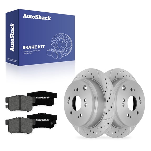 AutoShack Rear Brake Rotors & Premium Pads for Acura, RDX 2007-2012, AWD L4 2.3L - Silver Zinc Coated Drilled & Slotted - SilverShield Pro - 11.99" (304.6 mm), 5-Lug