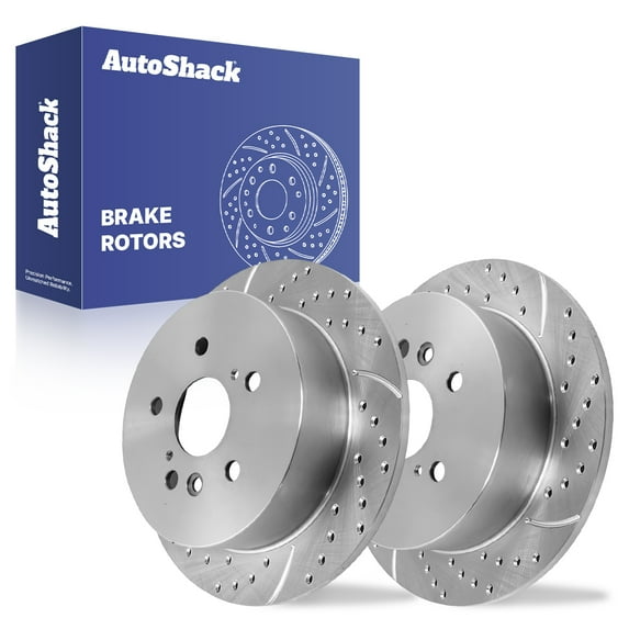 AutoShack 11.44" (290.7 mm) Rear Solid Drilled & Slotted Brake Rotors Coated | Replacement for 2004-2010 Toyota Sienna | Silver Zinc Coated | 2-PC Set | SilverShield Pro