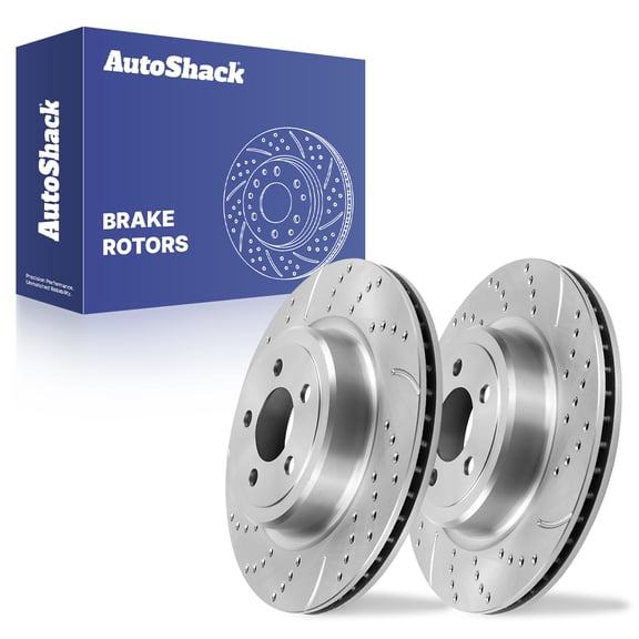 AutoShack 12.6" (320 mm) Rear Vented Drilled & Slotted Brake Rotors Coated | Replacement for 2015-2023 Dodge Charger 2015-2023 Dodge Challenger | Silver Zinc Coated | 2-PC Set | SilverShield Pro