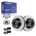 thumbnail image 1 of AutoShack Rear Vented Drilled & Slotted E-Coated Brake Rotors + Ceramic Pads + Calipers 8-PC Brake Kit Replacement for 2007-2010 Dodge Charger 2012-2014 Dodge Charger ShadowGuard 12.6" (320 mm), 1 of 5