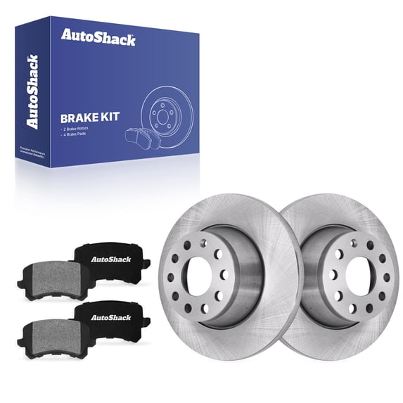 AutoShack Rear Solid Brake Rotors + Ceramic Pads 6-PC Brake Kit Replacement for 2012-2017 Volkswagen Tiguan 2009-2017 Volkswagen CC 2015 Audi Q3 2015 Audi Q3 Quattro 11.09" (281.8 mm)