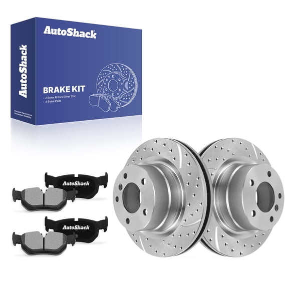 AutoShack Rear Vented Drilled & Slotted Silver Zinc Coated Brake Rotors + Ceramic Pads 6-PC Brake Kit Replacement for 2007-2013 BMW 328i 2006-2011 BMW 323i SilverShield Pro 11.81" (299.9 mm)