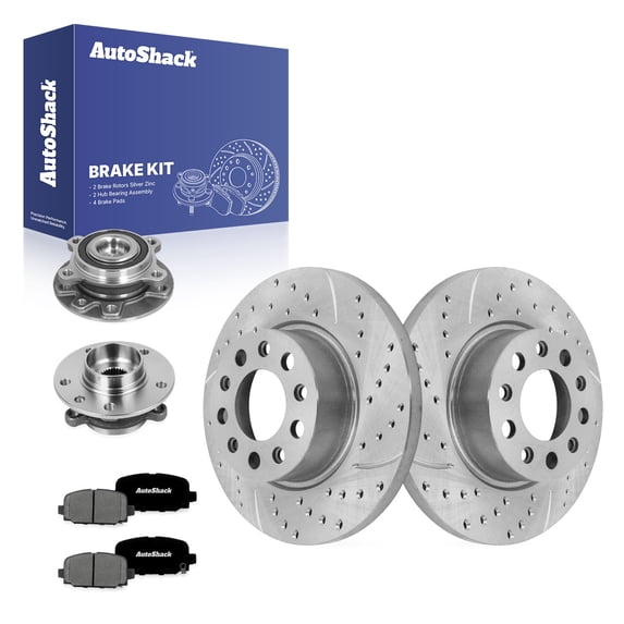AutoShack Rear Brake Rotors, Premium Pads & Hub Bearing Assemblies for Jeep, Compass 2018-2022, FWD L4 2.4L - Silver Zinc Coated Drilled & Slotted - SilverShield Pro - 10.94" (278 mm), 5-Lug