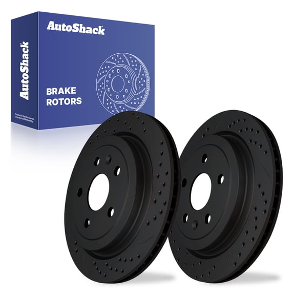 AutoShack 12.4" (314.9 mm) Rear Vented Drilled & Slotted Brake Rotors E-Coated | Replacement for 2010-2015 Chevrolet Camaro 2008-2014 Cadillac CTS | Black Finish | 2-PC Set | NightGuard