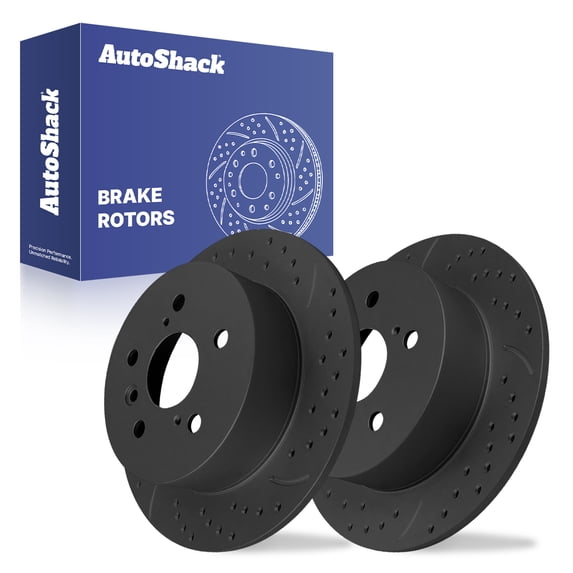 AutoShack Rear Drilled & Slotted Brake Rotors | Replacement For 2012-2017 Toyota Camry 2013-2018 Avalon 2013-2018 Lexus ES350 ES300h 2.5L 3.5L V6 FWD | Black E-Coated | 2-PC Set | NightGuard