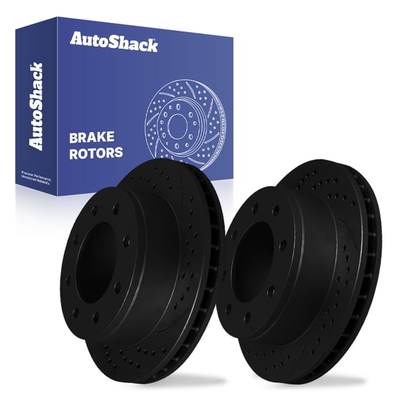 AutoShack Rear Brake Rotors for Chevrolet, Silverado 2500 HD 2001-2010, 4WD RWD V8 6.0L 6.6L 8.1L - E-Coated Drilled & Slotted - Black Finish - NightGuard - 12.99" (330 mm), 8-Lug