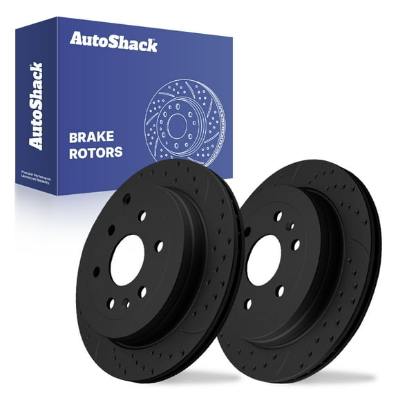 AutoShack Rear Drilled & Slotted Brake Rotors | Replacement For GMC Acadia Limited Saturn Outlook 2009-2017 Chevrolet Traverse 2008-2017 Buick Enclave V6 | Black E-Coated | 2-PC Set | NightGuard