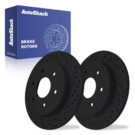 AutoShack Rear Brake Rotors for Nissan, TITAN 2004-2015 Armada 2005-2015, 2017-2019, AWD RWD 4WD V8 5.6L - E-Coated Drilled & Slotted - Black Finish - NightGuard - 12.58" (319.5 mm), 6-Lug