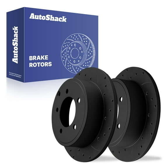 AutoShack Rear Solid Drilled & Slotted E-Coated Brake Rotors Black Finish 2-PC Set Replacement for 2007-2017 Jeep Patriot 2007-2017 Jeep Compass 2008-2014 Dodge Avenger NightGuard 10.31" (262 mm)