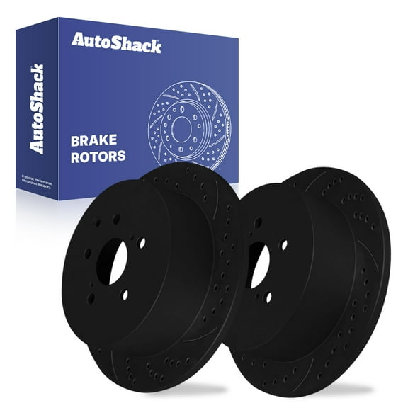 AutoShack 12.17" (309 mm) Rear Solid Drilled & Slotted Brake Rotors E-Coated | Replacement for 2011-2020 Toyota Sienna 2014-2019 Toyota Highlander | Black Finish | 2-PC Set | NightGuard