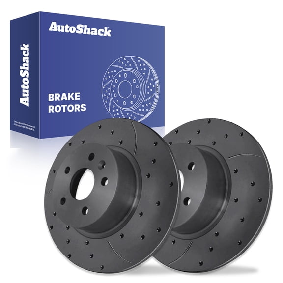 AutoShack Rear Brake Rotors for Chevrolet, Cruze 2011-2015 Trax 2013-2022, FWD AWD L4 1.4L 2.0L - Coated Drilled & Slotted - Black Matte Finish - BlackShield - 10.55" (268 mm), 5-Lug