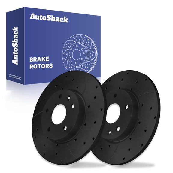 AutoShack Rear Brake Rotors for Chevrolet, Cruze 2011-2015 Trax 2013-2022, FWD AWD L4 1.4L 2.0L - E-Coated Drilled & Slotted - Black Finish - NightGuard - 10.55" (268 mm), 5-Lug