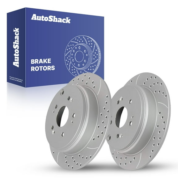 AutoShack 12" (304.7 mm) Rear Solid Drilled & Slotted Brake Rotors Coated | Replacement for 2005-2013 Honda CR-V 2007-2012 Acura RDX | Silver Matte Finish | 2-PC Set | TurboGuard