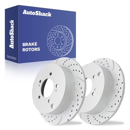 AutoShack Rear Brake Rotors for Hyundai & Kia, Tucson 2005-2015 Sportage 2005-2016, AWD 4WD L4 2.0L 2.4L V6 2.7L - Coated Drilled & Slotted - Silver Matte Finish - TurboGuard - 11.18" (284 mm), 5-Lug