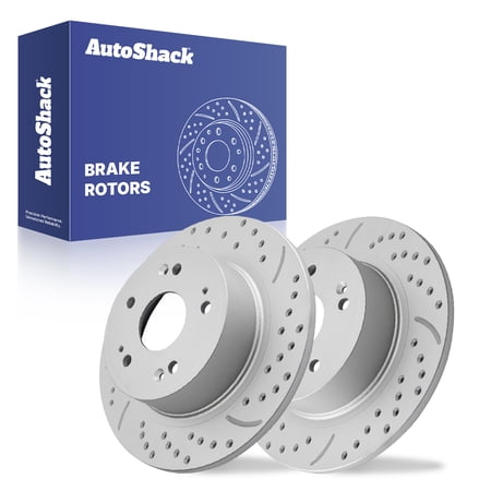 AutoShack Rear Brake Rotors for Honda, Accord 2005-2021, 2023, FWD L4 1.5L 2.0L 2.4L V6 3.0L 3.5L - Coated Drilled & Slotted - Silver Matte Finish - TurboGuard - 11.1" (282 mm), 5-Lug