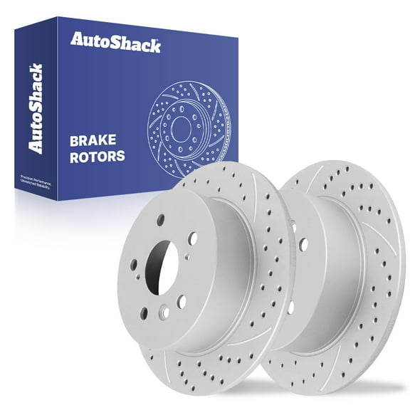 AutoShack 11.06" (281 mm) Rear Solid Drilled & Slotted Brake Rotors Coated | Replacement for 2006-2018 Toyota RAV4 2010-2012 Lexus HS250h | Silver Matte Finish | 2-PC Set | TurboGuard