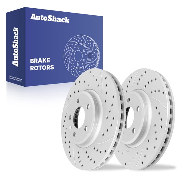 AutoShack Rear Brake Rotors for Audi, A4 Quattro 2009-2025 Q5 2009-2017, AWD L4 2.0L V6 3.2L - Coated Drilled & Slotted - Silver Matte Finish - TurboGuard - 11.81" (299.9 mm), 5-Lug