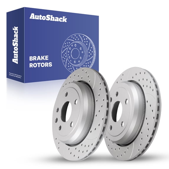 AutoShack Rear Brake Rotors for Jeep, Grand Cherokee 2011-2021, AWD RWD V6 3.0L 3.6L V8 5.7L 6.2L 6.4L - Coated Drilled & Slotted - Silver Matte Finish - TurboGuard - 12.99" (330 mm), 5-Lug