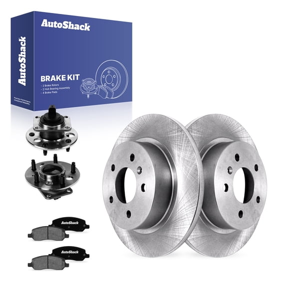 AutoShack Rear Brake Rotors, Ceramic Pads & Hub Bearing Assemblies for Buick & Cadillac, Lucerne 2006-2011 DTS 2006-2011, FWD V6 3.8L 3.9L V8 4.6L - 11.5" (292 mm), 5-Lug