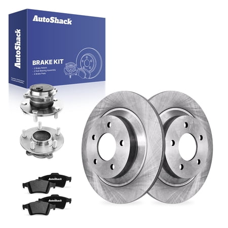 AutoShack Rear Brake Rotors, Ceramic Pads & Hub Bearing Assemblies for Mazda, 5 2006-2010, 2012-2017, FWD L4 2.3L 2.5L - 11.88" (301.8 mm), 5-Lug