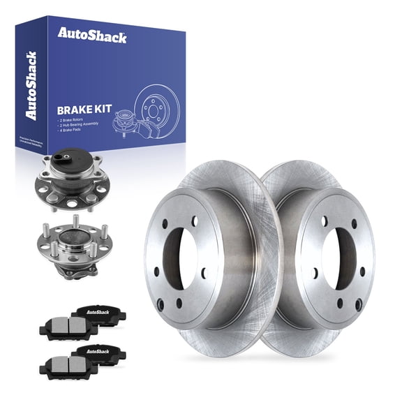 AutoShack Rear Brake Rotors, Ceramic Pads & Hub Bearing Assemblies for Jeep & Dodge, Patriot 2007-2017 Compass 2007-2017 Avenger 2008-2014, FWD L4 2.0L 2.4L V6 2.7L 3.5L 3.6L - 10.31" (262 mm), 5-Lug