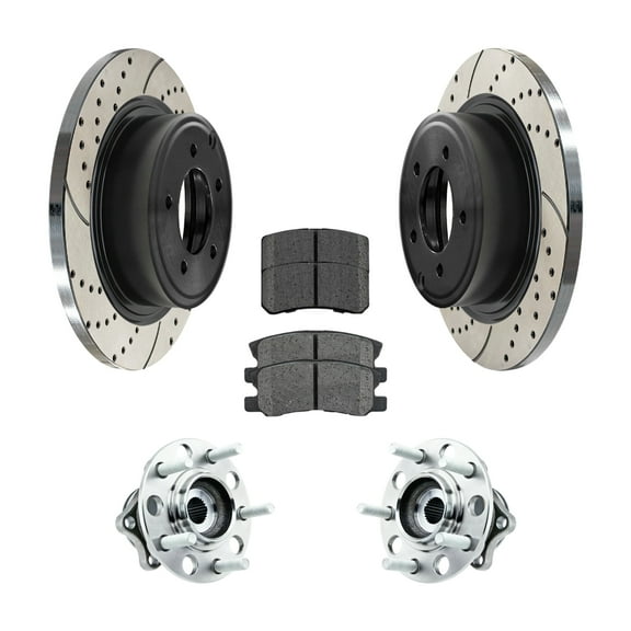 AutoShack Rear Drilled & Slotted Brake Rotors Ceramic Brake Pads Wheel Bearing Hub Assembly | Replacement for 2007-2017 Jeep Compass 2010-2017 Patriot | E-Coated | 8-PC Brake Kit | ShadowGuard