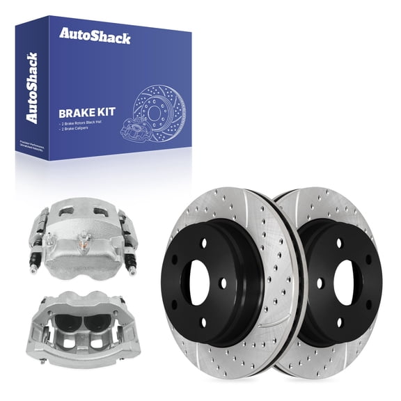 AutoShack Front Brake Rotors & Calipers for Dodge, Ram 1500 2002-2005 Durango 2004-2006, 4WD RWD V6 3.7L V8 4.7L 5.7L 5.9L - E-Coated Drilled & Slotted - ShadowGuard - 13.22" (335.9 mm), 5-Lug
