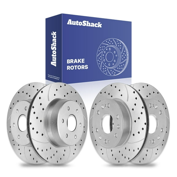 AutoShack Front & Rear Brake Rotors for GMC, Sierra 1500 2005-2006 Sierra 1500 Classic 2007, 4WD AWD RWD V8 4.8L 5.3L 6.0L - Silver Zinc Coated Drilled & Slotted - SilverShield Pro