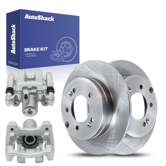 AutoShack 11.18" (283.9 mm) Rear Solid Brake Rotors + Calipers | Replacement for 2011-2015 Hyundai Sonata 2011-2015 Kia Optima | 4-PC Brake Kit