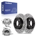 thumbnail image 1 of AutoShack Rear Drilled & Slotted Brake Rotors Calipers | Replacement for 2005-2009 VW Jetta 2010 Golf 1.9L 2.0L 2.5L FWD | E-Coated | 4-PC Brake Kit | ShadowGuard, 1 of 6