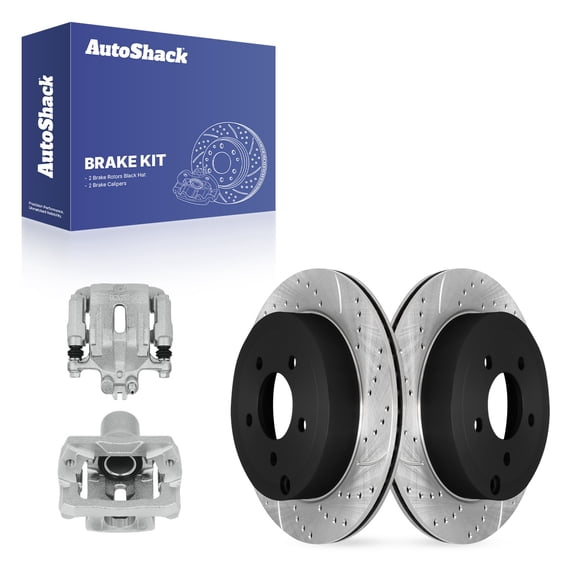AutoShack Rear Brake Rotors & Calipers for Ford & Lincoln, Edge 2007-2010 MKX 2007-2010, AWD FWD V6 3.5L - E-Coated Drilled & Slotted - ShadowGuard - 11.9" (302.2 mm), 5-Lug