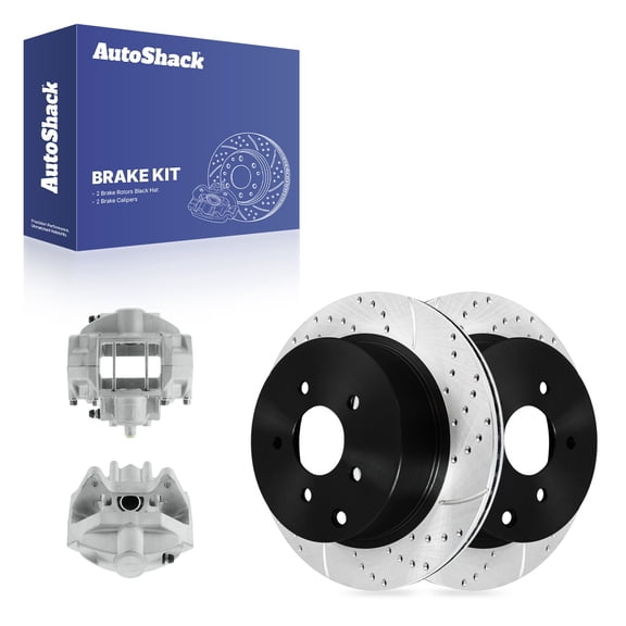 AutoShack Rear Brake Rotors & Calipers for INFINITI, Q70 2015-2018 Q60 2014, AWD RWD V6 3.7L V8 5.6L - E-Coated Drilled & Slotted - ShadowGuard - 12.12" (307.8 mm), 5-Lug