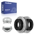 thumbnail image 1 of AutoShack Rear Vented Drilled & Slotted E-Coated Brake Rotors + Calipers 4-PC Brake Kit Replacement for 2011-2019 Chevrolet Silverado 2500 HD 2011-2019 GMC Sierra 2500 HD ShadowGuard 14.17" (360 mm), 1 of 5