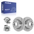 thumbnail image 1 of AutoShack Rear Solid Drilled & Slotted Silver Zinc Coated Brake Rotors + Calipers 4-PC Brake Kit Replacement for 2005 Volkswagen Jetta SilverShield Pro 11.26" (286 mm), 1 of 5
