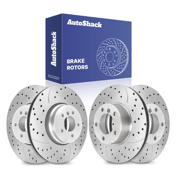 AutoShack Front & Rear Drilled & Slotted Brake Rotors | Replacement for 2001-2005 BMW 320i 2.2L RWD | Silver Zinc Coated | 4-PC Brake Kit | SilverShield Pro