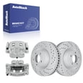 thumbnail image 1 of AutoShack Front Vented Drilled & Slotted Coated Brake Rotors Silver Matte Finish + Calipers 4-PC Brake Kit Replacement for 2007-2010 Ford Edge 2007-2010 Lincoln MKX TurboGuard 12.6" (320 mm), 1 of 5
