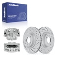 thumbnail image 1 of AutoShack Front Brake Rotors & Calipers for Mazda, CX-9 2007-2015, AWD FWD V6 3.5L 3.7L - Coated Drilled & Slotted - Silver Matte Finish - TurboGuard - 12.59" (319.8 mm), 5-Lug, 1 of 5