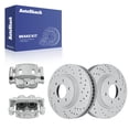 thumbnail image 1 of AutoShack Front Vented Drilled & Slotted Coated Brake Rotors Silver Matte Finish + Calipers 4-PC Brake Kit Replacement for 2007 Nissan TITAN TurboGuard 13.77" (349.7 mm), 1 of 5